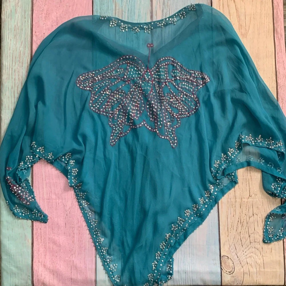 Beautiful vintage silk butterfly tunic top sheer flowy - Picture 7 of 8